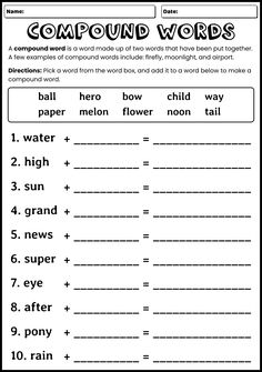 compound words worksheet for grade 1 students to practice reading and spelling the word