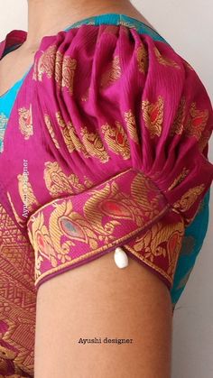 Double Hands Blouse Designs, Layer Hands Blouse Designs, Double Sleeves Design, Latest Blouse Hand Designs Pattern, Pattu Sari Blouse Designs Latest, Sleeves Design For Blouse, Bell Sleeves Design, Blouse Sleeves Design, Ruffle Blouse Designs