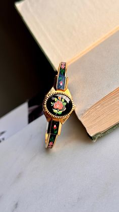 Vintage Enamel Bangle Gift, Vintage Enamel Bangle For Gift, Vintage Enamel Bangle As A Gift, Vintage Enamel Bangle As Gift, Vintage Round Enamel Bangle, Vintage Black Bangle, Peek A Boo, Wrist Watches, Wrist Watch