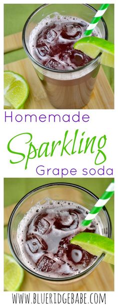 homemade sparkling grape soda recipe with limes on the side