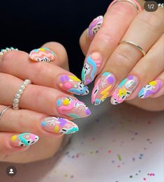 Tropical Nail Designs, Birthday Nail Designs, Retro Nails, Colorful Nail, Happy Nails, Crazy Nails, Kawaii Nails, Birthday Nails, Funky Nails