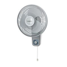 the lasko wall mounted fan is shown in grey and white with an extension cord