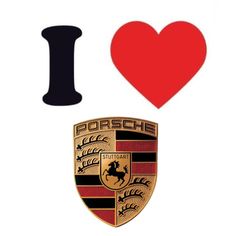 i love porsche and the symbol is in red, black, and white with a heart