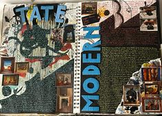 an open book with many pictures and writing on the pages that read'tater modern '