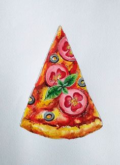 a drawing of a slice of pizza with tomatoes on it