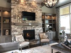 a living room filled with furniture and a fire place in front of a flat screen tv