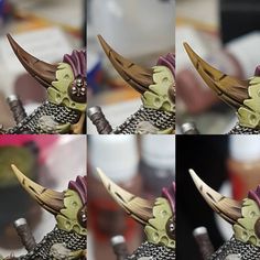 four different shots of the head of a demon