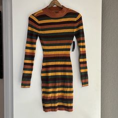 This Dress Has The Perfect Colors For Autumn/Fall. It Has Mustard, Yellow, Light Brown, Dark Brown, And Green. Black Tiered Dress, Chevron Print Dresses, Heart Dresses, Long Sweater Dress, Women Bodycon Dress, Ankle Length Dress, Mauve Dress, Scoop Neck Dress, Brown And Green