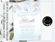 the bridal shower is displayed on top of a white envelope with flowers and leaves