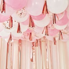 Rose Gold Balloon Ceiling - Balloon - Balloon Ceiling Decorations, Ceiling Balloons, Hen Party Balloons, Blush Balloons, Hen Party Decorations, Balloon Ceiling, Rose Gold Party Decor, Balloon Tassel, Party Fotos