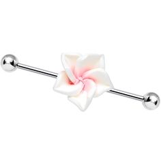 PRICES MAY VARY. 14 gauge industrial piecing jewelry 1.45 inch; 37 millimeter helix earring barbell length 316L stainless steel cartilage barbell earring industrial piercing Features nonmoving white and pink flower charm Industrial barbell can be used for industrial, project bar or helix earring Showcase your love of floral fashions when you wear this super stylish helix barbell. Made with a 1.45" stainless steel straight barbell, this helix jewelry features a nonmoving white and pink blossoming Industrial Piercing Barbells, Industrial Piercings, Ear Piercings Industrial, Blossoming Flower, Industrial Earrings, Industrial Piercing Jewelry, Helix Jewelry, Barbell Earrings, Barbell Piercing