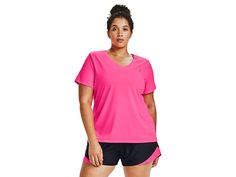 Under Armour Plus Size Tech Solid Short Sleeve V-Neck - Women's Clothing : Cerise/Metallic Silver : Crush your workout and keep it going in the Under Armour Plus Size Tech Solid Short Sleeve V-Neck. Moisture-wicking fabric will keep you dry through to the end. All Under Armour Apparel features a tagless design or tear-away tag with no left-over pieces. UA Tech fabric: • Lightweight poly in a supersoft knit. • Moisture Transport System provides quick-dry, moisture-wicking performance that moves p V-neck Go-dry Activewear For Sports, Under Armour Athletic Fit Activewear, Under Armour Athletic Fit Sporty Activewear, Under Armour Sporty Activewear, Breathable V-neck Athleisure Activewear, Breathable V-neck Activewear For Workout, Moisture-wicking V-neck Activewear For Sports, Moisture-wicking V-neck Activewear For Workout, Under Armour Go-dry Activewear