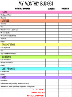 a printable budget sheet with the words, my money budget and other things to do