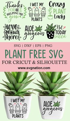 two potted plants with the words plant free svg for cricut and silhouette