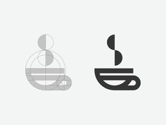 two different types of coffee logos, one with a cup and the other with a spoon