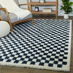 Covey Plush Checkered Thick Shag Area Rug