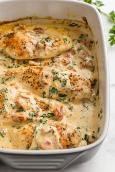 This Baked Tuscan Chicken Breast is an easy meal ready in 30 minutes or less! With a creamy sauce that's perfect over pasta. #chicken #dinner #recipes Baked Tuscan Chicken, Roast Chicken Breast, Chicken Breast Oven Recipes, Perfect Baked Chicken, Chicken Breast Oven, Classic Roast, Baked Chicken Recipes Easy, Chicken Breast Recipes Baked, Chicken Breast Recipe