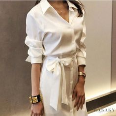 Lasaky - Professional and Sophisticated Business Attire: Womens White-collar Shirt Dress and Maxi Dress Summer Work Clothes, White Collar Dress, White Summer Shirt, High Split Dress, Blouse Nylon, Online Clothes Shopping, Business Lady, Split Long Dress, White Collared Shirt