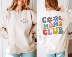 Cool Moms Club Sweatshirt, Cool Mom Hoodie, Gift for Mom, Cool Moms Club Shirt, Mom Birthday Gift, Cool Moms Club Hoodie,Cool Mom Sweatshirt Hello there! We choose one of the highest-quality t-shirt manufacturers in the market! We either choose Circle Soft Style, Bella Canvas, Gildan Soft Style. If you want a specific brand please let us know. Otherwise, we will send the brand that we have available in our stock. Here's some additional information: - All solid color t-shirts are made of 100% cotton. - All Heather Colors are made of a cotton and poly blend, making them incredibly soft and comfy! - Our shirts are all Unisex (except women's v-neck) and come in Retail Fit sizes. Side seamed and shoulder to shoulder taped. - The size tag labels are the free tear-away kind, so no more itching! S Casual Cotton Hoodie For Birthday, Cotton Sweatshirt For Birthday In Winter, White Long Sleeve Hoodie For Birthday, Cotton Sweatshirt For Winter Birthday, Cool Mom Sweatshirt, Cool Moms Club Svg, Tired Moms Club, Cool Moms Club Sweatshirt, Overstimulated Moms Club Shirt