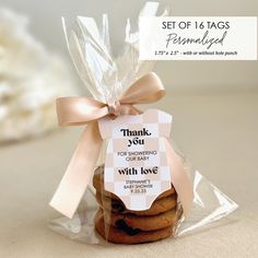 thank you for being served with love cookies in a cellophane bag on a table