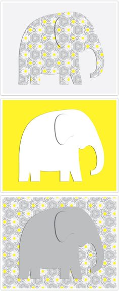 an elephant is shown in three different colors and sizes, with the same pattern on each side