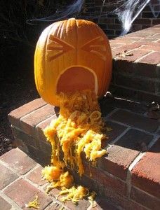 a pumpkin with its mouth open on the steps