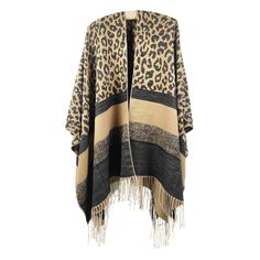 Dimensions:H155x130x0.5cm Type:ACCESSORIES & STYLE Product Colour:Tan (Tan) Product Material:100% Polyester Yuna Leopard Poncho Grey H155x130x0.5cm Fall Beige Outerwear With Scarf, Beige Cape Shawl For Fall, One Size Beige Scarves For Fall, Open Front Poncho, Pashmina Wrap, Sleeveless Dresses Casual, Poncho Wrap, Women Scarf, Tassel Scarf