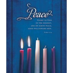 the front cover of a book with five candles in it and an inscription that reads, peace