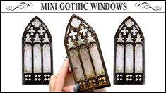 three stained glass windows with white flowers on them and the words mini gothic windows written below