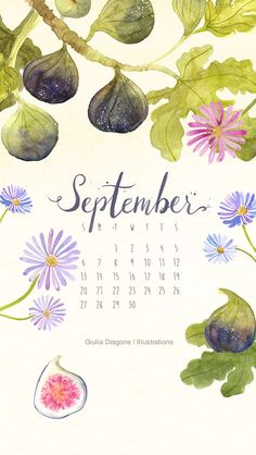 a calendar with watercolor flowers and leaves