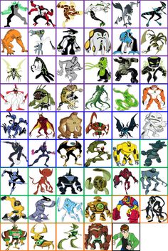 an image of different types of pokemons in various colors and sizes, all on separate squares