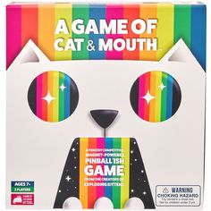 a game of cat and mouth with rainbows on the front, including an image of a