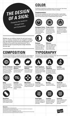 the design of a sign poster with different types of logos and symbols in black and white