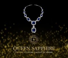 the queen sapphire necklace is displayed on a black background