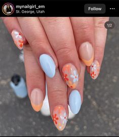 Adult Nail Designs, Orange Daisies, Summer Nails Ideas, Diy Salon, Beachy Nails, Short Coffin, Gel Nail Tips