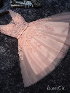 Princess V-neck Blush Pink Hoco Dresses Tulle Lace Appliqued Homecoming Dresses APD2277-SheerGirl Pink Bridesmaid Dresses Short, Prom Dress Black, Vestidos Color Rosa, Homecoming Dresses Lace, Cute Homecoming Dresses, Tulle Homecoming Dress, Pink Homecoming Dress, Rose Blush, Short Prom Dress