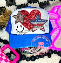 Patriotic Trucker Hat, 4th Of July Trucker Hat, Diy Hats, Smiley Face Png, Aspen Nails, Hat Png, Face Png