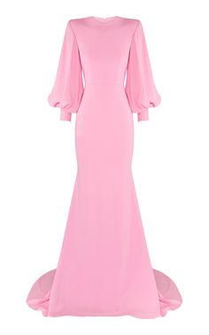 Click product to zoom Bishop Sleeve Dress, Pink Gown, Crepe Gown, Sleeve Gown, Alex Perry, Bishop Sleeve, Guest Dress, Gowns With Sleeves, Dress Ideas