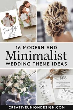 the top 10 modern and minimalist wedding themes in this postcard style photo collage