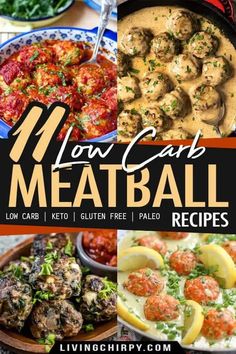 low carb meatball recipe collage with text overlay