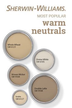 three different shades of neutral paint with the words sherylin williams most popular warm neutrals