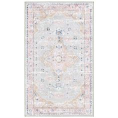 a rug with an ornate design on the top and bottom, in pastel colors