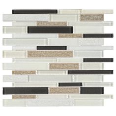 the back side of a glass tile backsplash with black and white strips on it