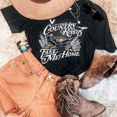 Country Roads Take Me Home Graphic Tee Pre Order This Is Not Free People John Denver Country Roads, Style Année 80, Home Graphic, Country Roads Take Me Home, John Denver, Beige Pants, Cowgirl Shirts, Motif Vintage, Casual Summer Tops