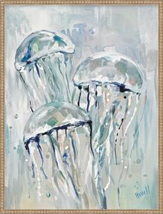 Maine Cottage Sea Life Painting, Jellyfish Painting, Sleeper Ottoman, Hallway Inspiration, Creative Wall Art, Dining Room Buffet, Pink Highlights, Jelly Fish, Storage Mirror