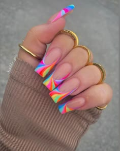 These are the BEST Coachella nails ideas and other festival nails summer acrylic! If you’re looking for the cutest rainbow festival nail designs, such as festival nails Coachella, rainbow French tip nails, music festival nails acrylic coffin, colorful festival nail art designs, or any other festival nail ideas for 2022, then this is the post that you’ll want to check out! Rave Nails, Rainbow Nails, Neon Nails, Fire Nails, Funky Nails, Pretty Acrylic Nails, Dope Nails