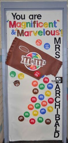 a door decorated with magnets and an advertisement for mardi gras on it