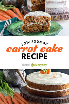 carrot cake with frosting and carrots on the side