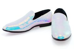 Men's Aqua Blue Iridescent Dress Loafer Toe, Outsole Iridescent Shoes, Mens Dress Loafers, Light Blue Suit, Men's Wedding Outfit, Semi Formal Outfits, White Shoes Men, Iridescent Sequin, Dress Loafers, Formal Outfits