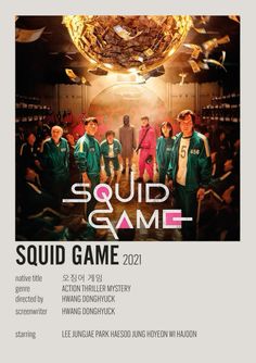 the poster for squid game, which features men in green jackets